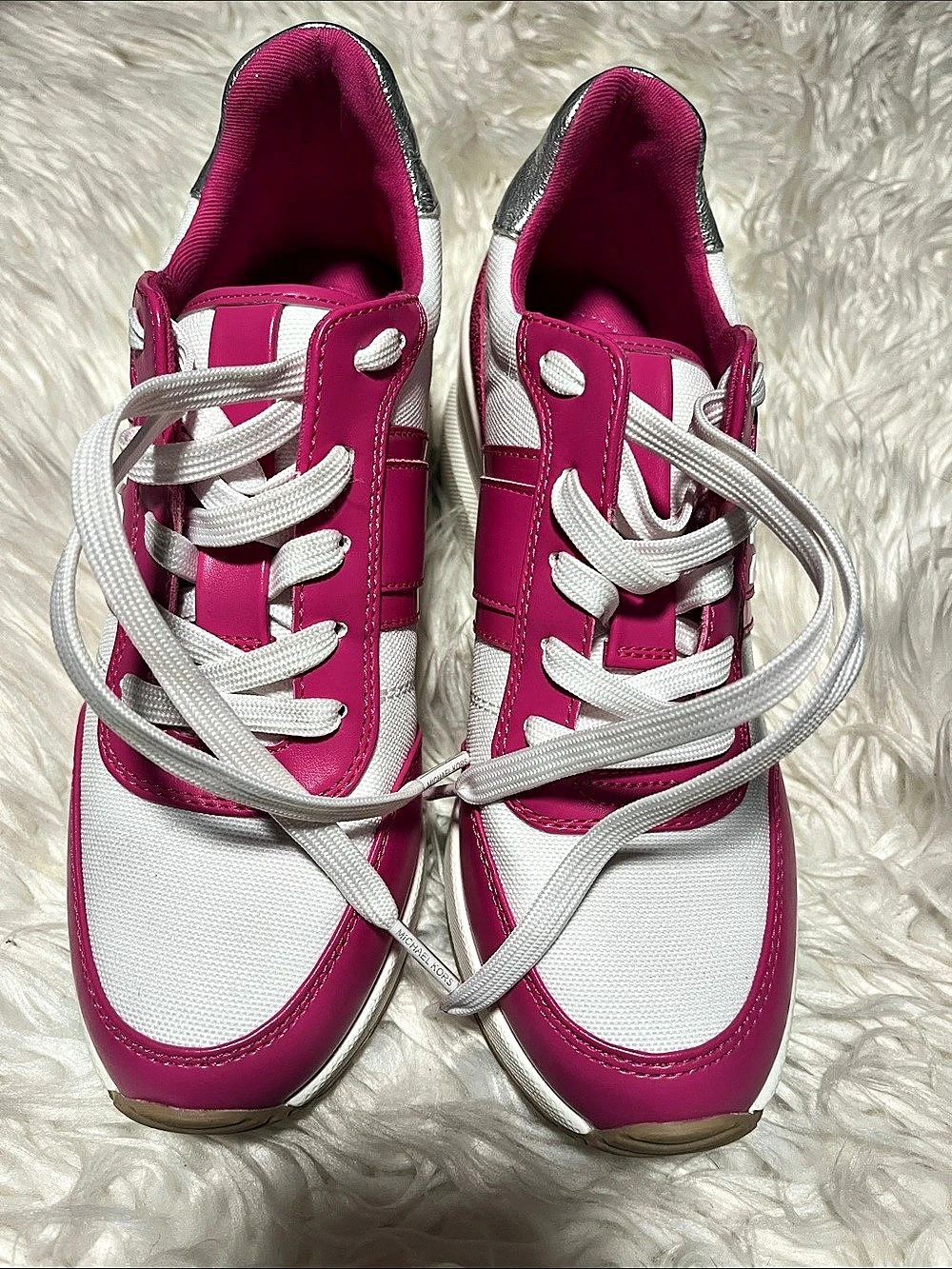 Michael Kors Georgie Wedge Trainer Pink & White Sneakers size 6